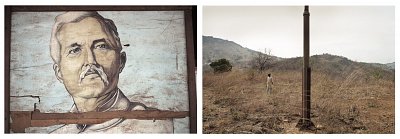 Left: Portrait of the explorer Henry Morton Stanley, kept at the place where he stayed in Boma, Right: The flagpole at Stanley's house at Matadi, 2003